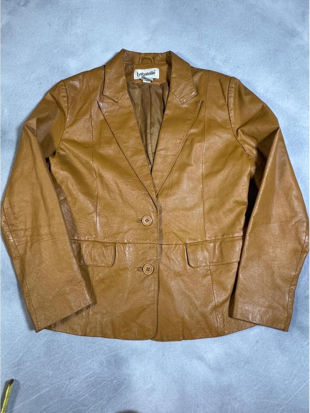 Vintage 90s Bagatelle Genuine Leather Blazer Jacket Cognac Brown Women’s Size 8